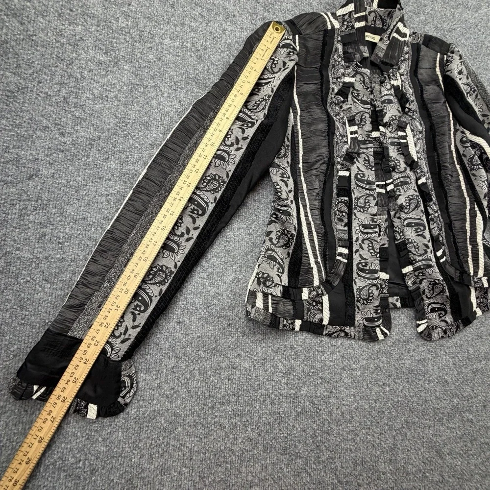 Manius Silk Jacket Paisley Ruffle Trim Open Front Cropped S M‎